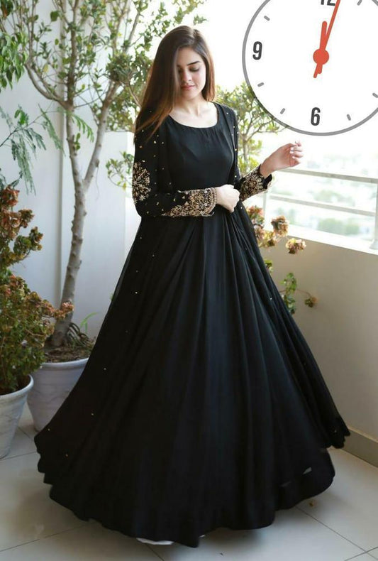 Stylish Black Embroidered Maxi and Trouser Set - 2 Pcs Women's Stitched Ensemble