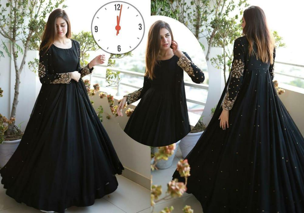 Stylish Black Embroidered Maxi and Trouser Set - 2 Pcs Women's Stitched Ensemble